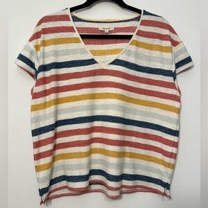 Madewell Women’s Multi-Colored Striped V-Neck Tee Size M